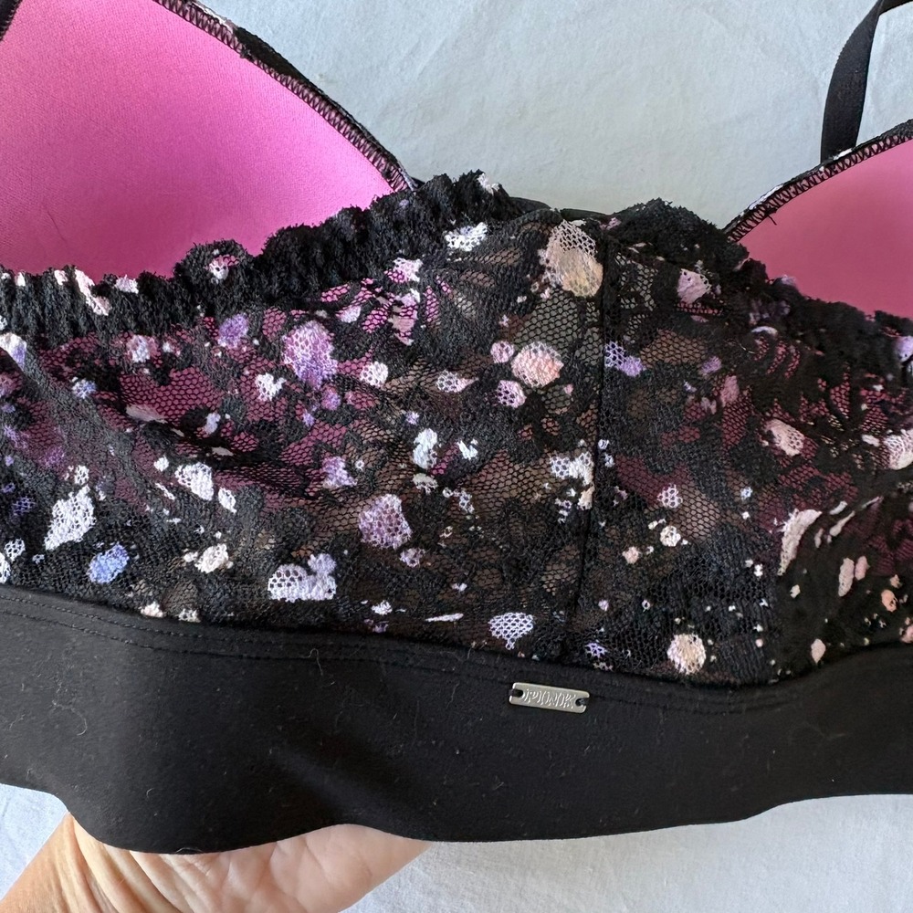 Victoria's Secret PINK Lace Bralette Black Floral Splatter Lightly Lined Medium - Picture 15 of 16